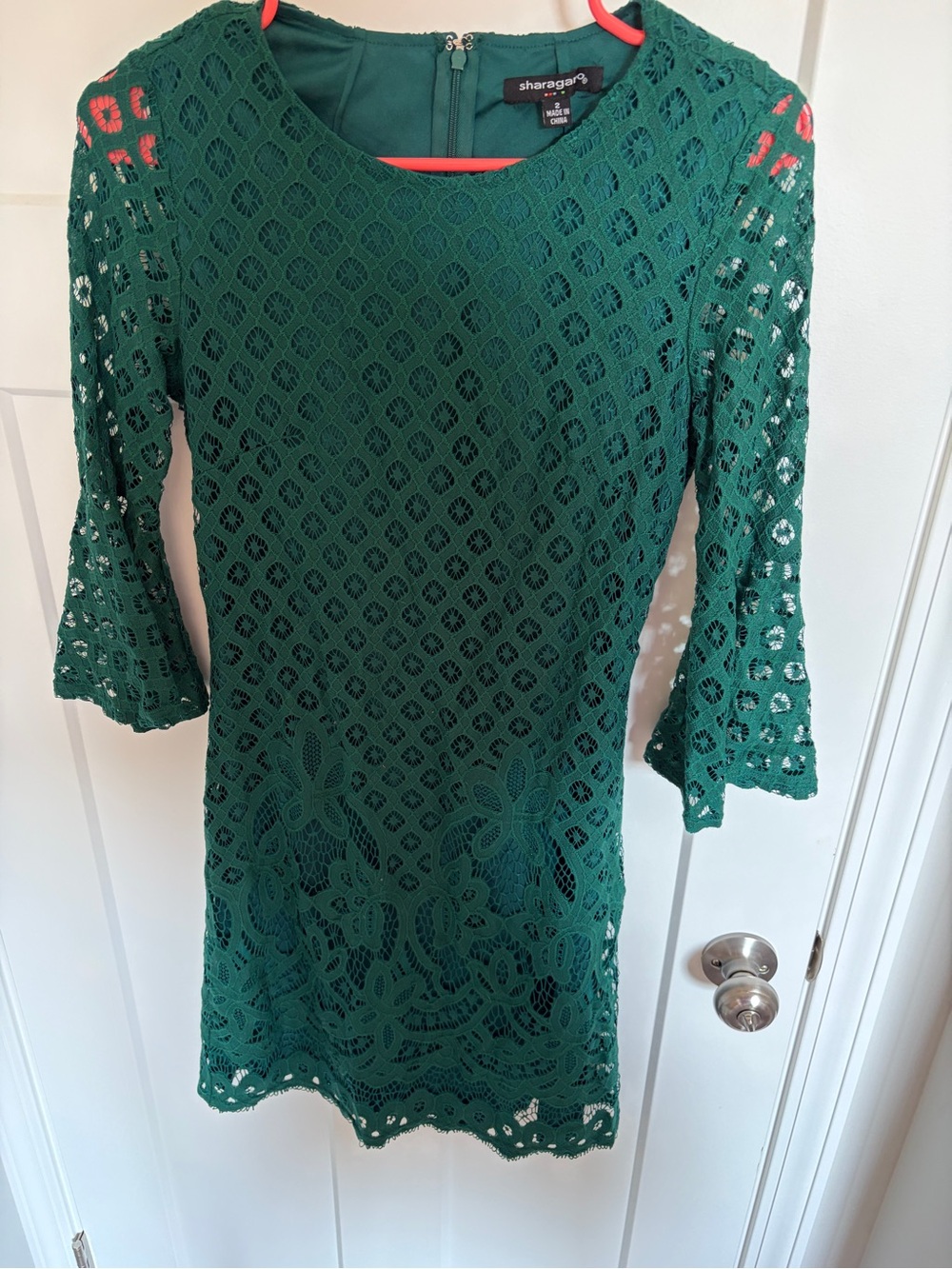 Sharagano Emerald Green Crochet Lace Mini Dress